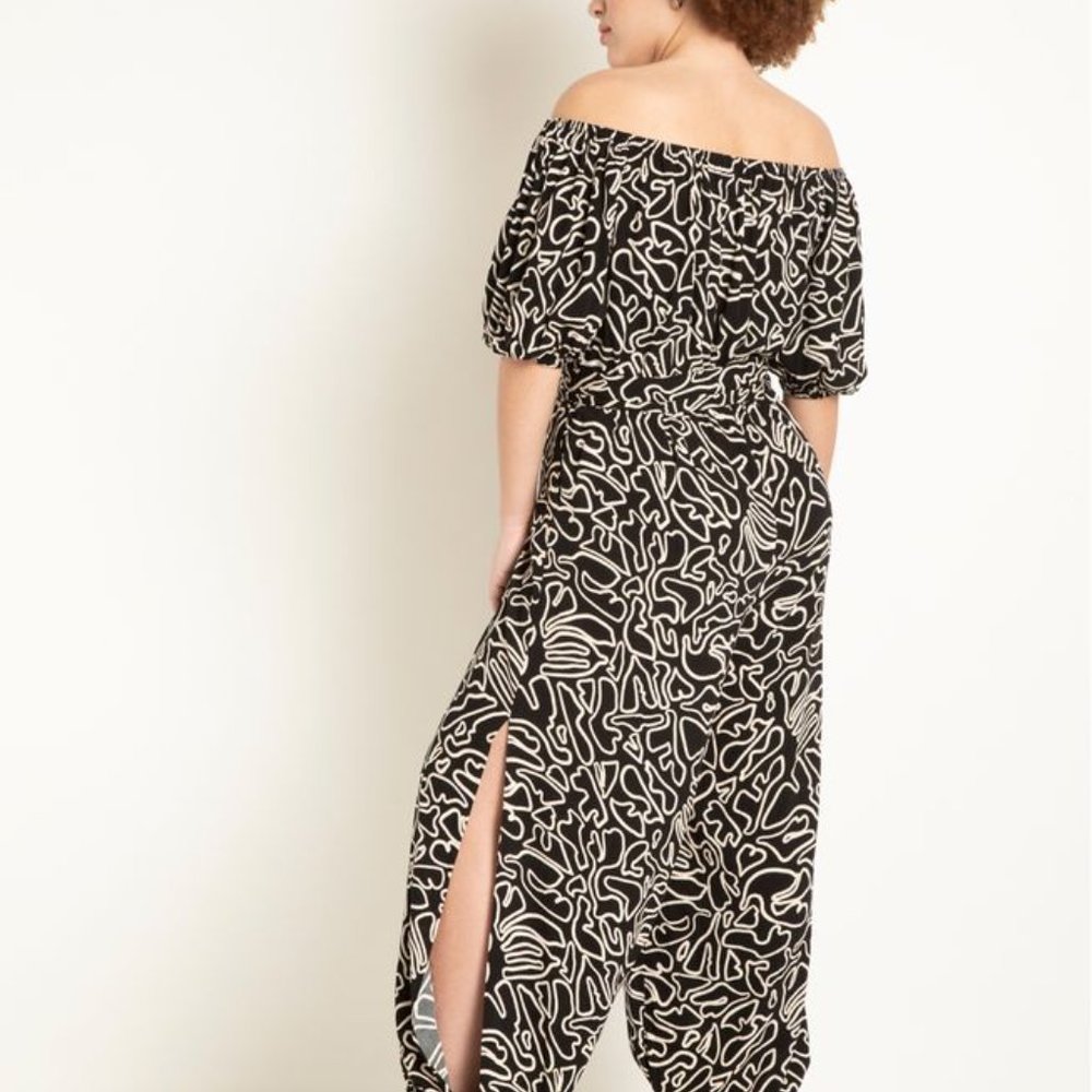Eloquii Printed Wide Leg Off Shoulder Jumpsuit 24 - Picture 4 of 7